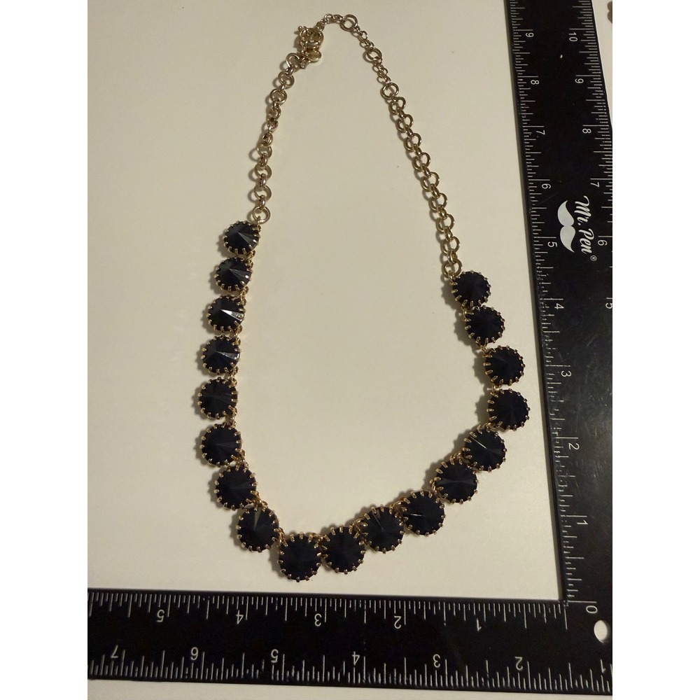 J.Crew Black Faceted Stone Statement Necklace Gold Tone Bib Link Chain Accessory